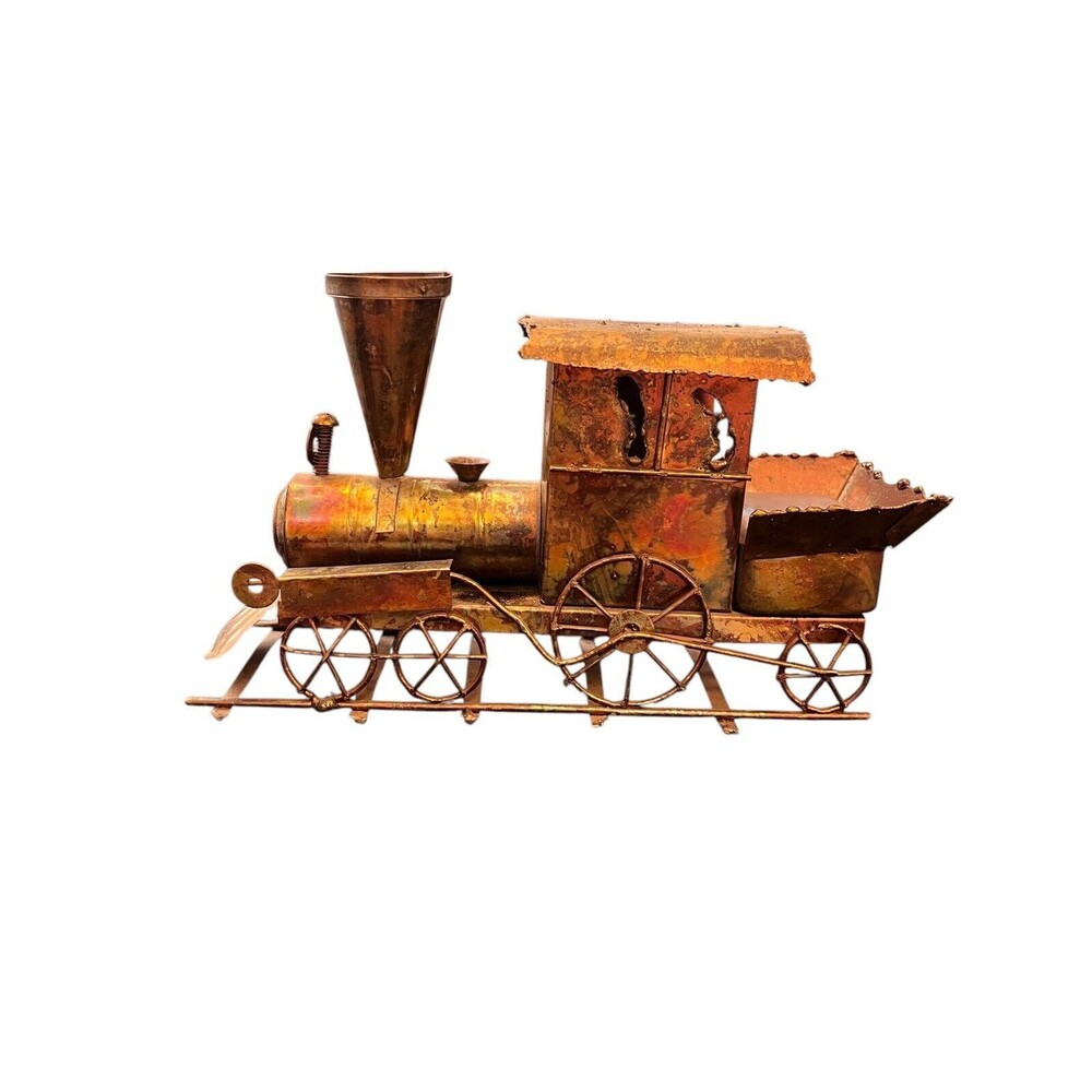 Vtg Wind Up Music Box Copper Color Tin Train Engine 9” X 5” Sankyo Japan